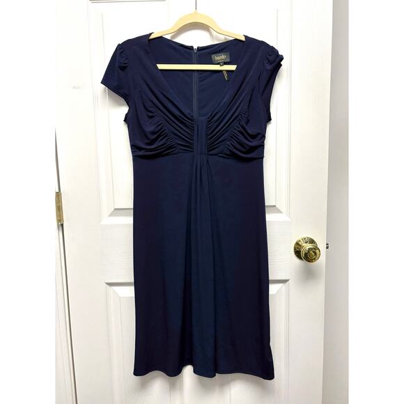 Laundry Shell Segal Dress Navy Stretch Fit Flare Ruched Women’s Size 6 - Picture 1 of 6